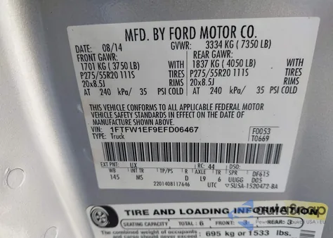 2014 Ford F-150 Xlt from USA, damaged, VIN 1FTFW1EF9EFD06467